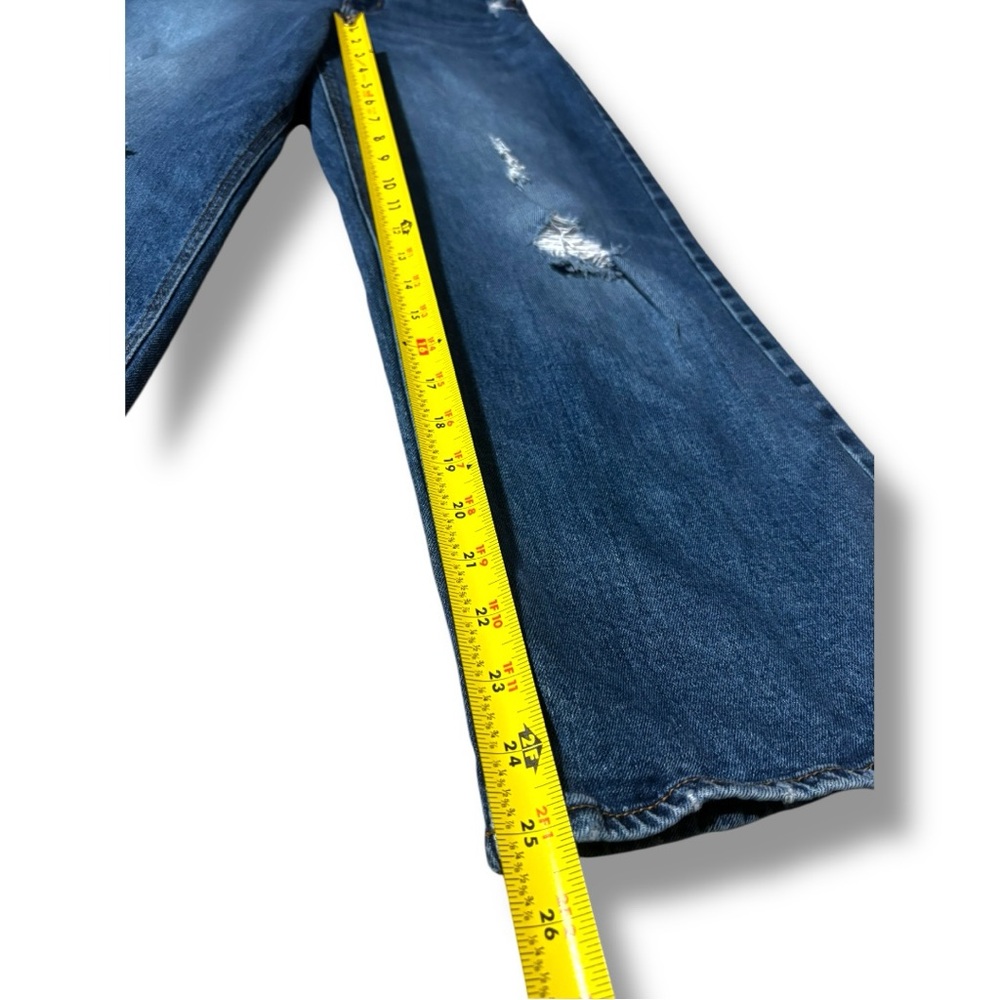 Old Navy Dark Indigo Blue Denim Distressed Knees Ankle Length Wide-Leg Jeans - Picture 8 of 11
